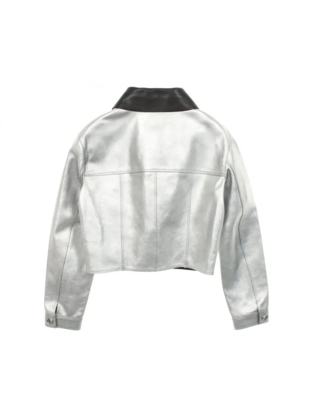 Chanel Leather Jacket CC Logo Button Metallic Cles the
